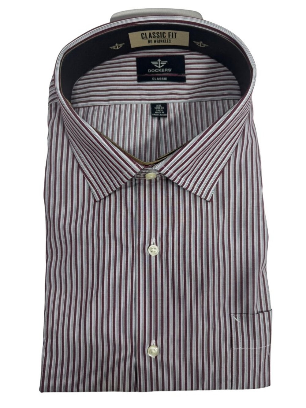 Dockers Mens Classic Fit Dress Shirt XXL 18-18.5 34/35 Burgundy Striped
